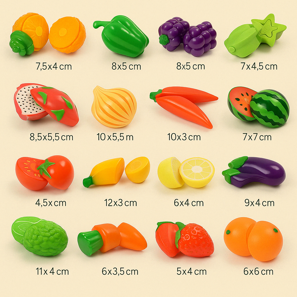 Conjunto de Frutas e Legumes - Brinquedo Montessori