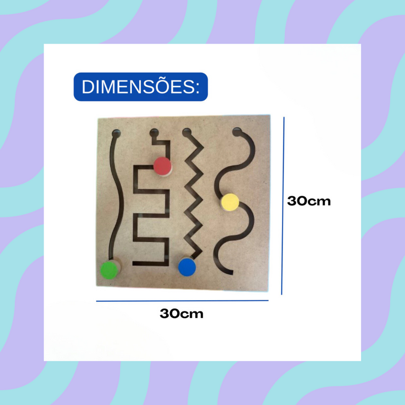 Brinquedo Pedagógico - Painel Psicomotor de Tabuleiro com Linhas Vazadas em Madeira