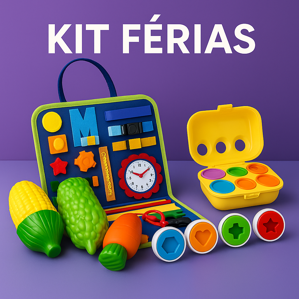 Kit das Férias (Ovos do Aprendizado + Maleta Sensorial + Kit Frutas e Legumes)